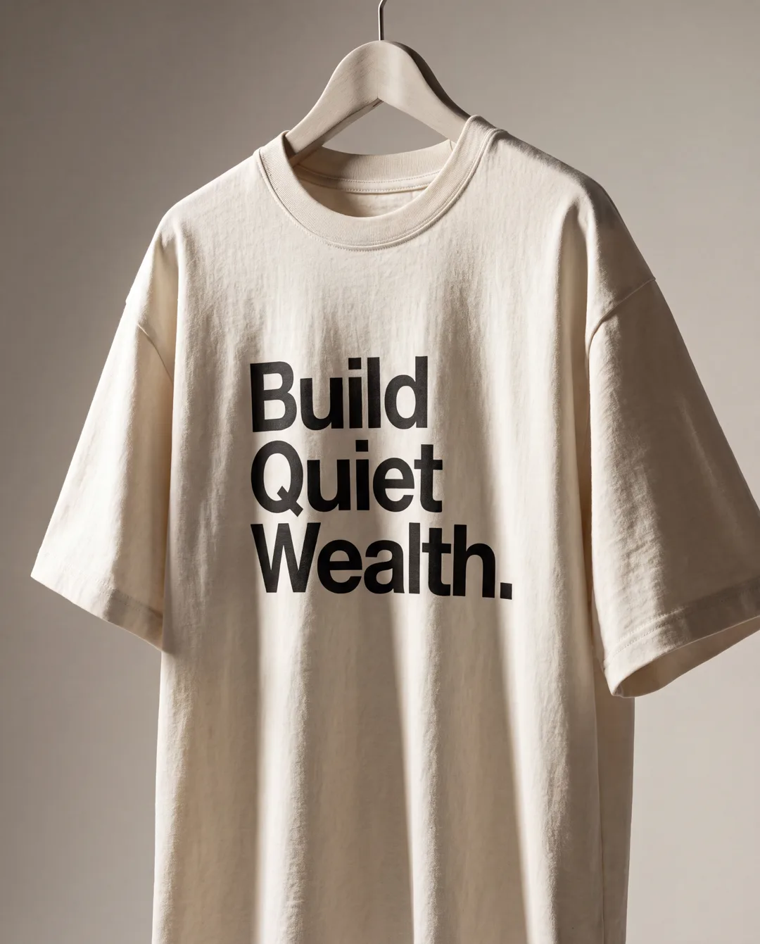 Build Quiet Wealth Tee Bestehende KI-Konzeptansicht. Kein reales Produktfoto und keine Materialzusage.